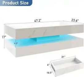 🥨Lent Glitter Wood - LED Coffee Table with 2 Storage Drawers, Modern High Gloss Black Coffee Table w/20 Colors LED Lights & APP Control, Rect - White