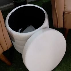 Ivory Fabric Round Accent Ottoman with Round Stacked Design 🌱