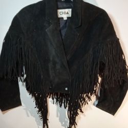 Chia Genuine Leather Black Fringe Jacket Sz L