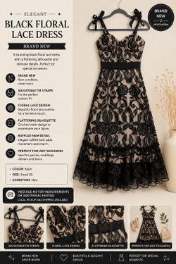 ✨ Elegant Black Lace Evening Dress – Brand New ✨