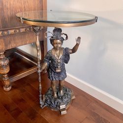Side Or little Coffee Table With Bronze Base And Glass Top