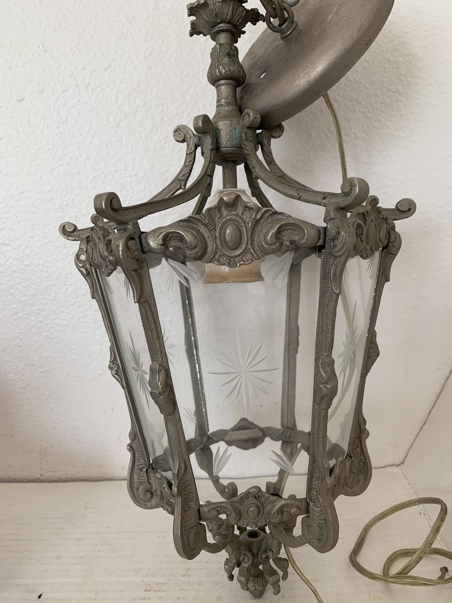 Beveled Glass Ceiling Lantern Chandelier Vintage Ornate