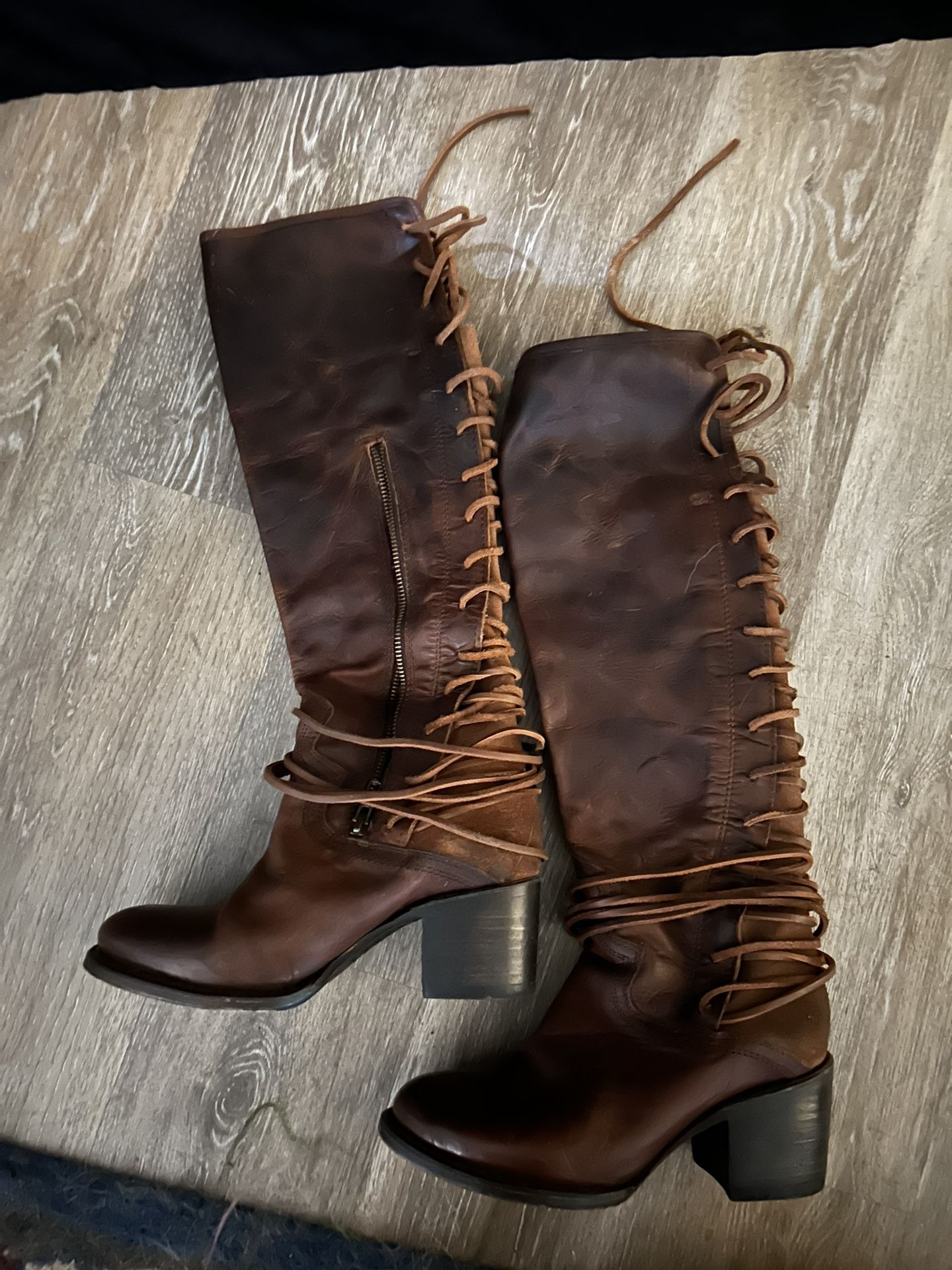 Brown Leather Zipper Winter Boots