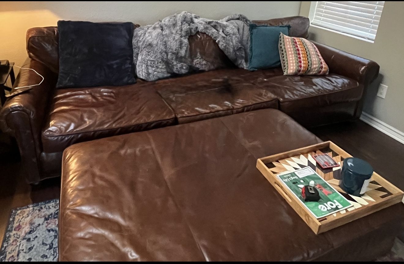 Sofa and ottoman - Restoration Hardware 10’ Leather