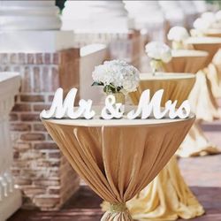 Big White Color Mr & Mrs Wooden Signs 