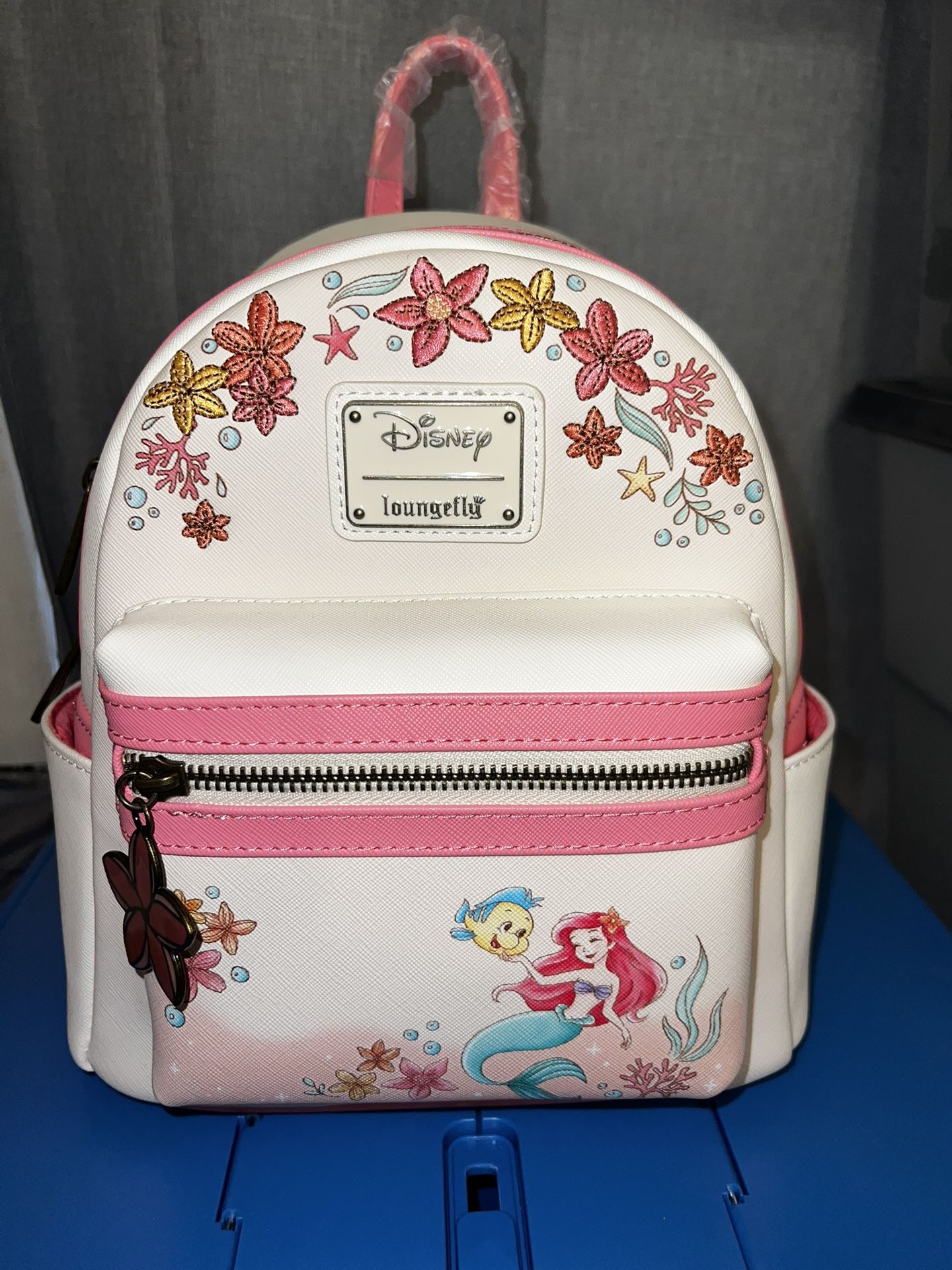 NWT Loungefly Disney The Little Mermaid Ariel & Flounder Floral Mini Backpack