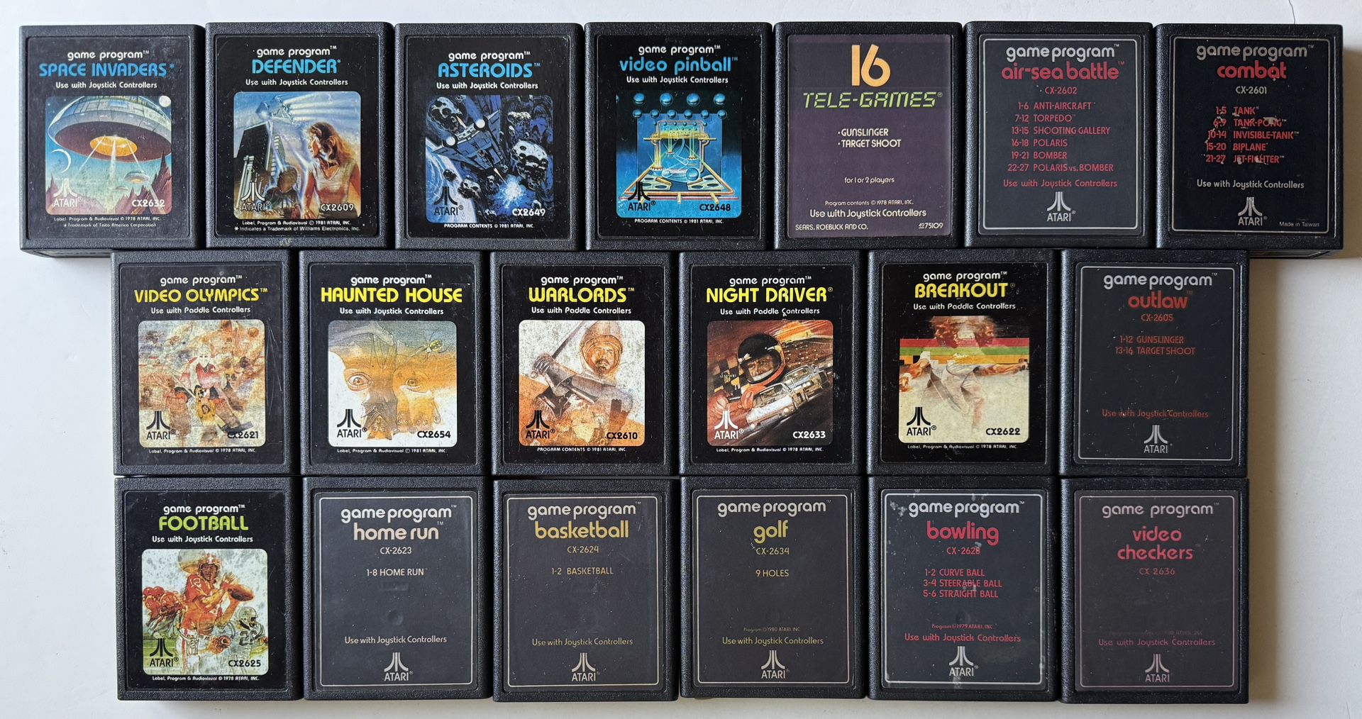 Atari 2600 Video Game Cartridges Lot of 19 - Defender, Asteroids, Space Invaders
