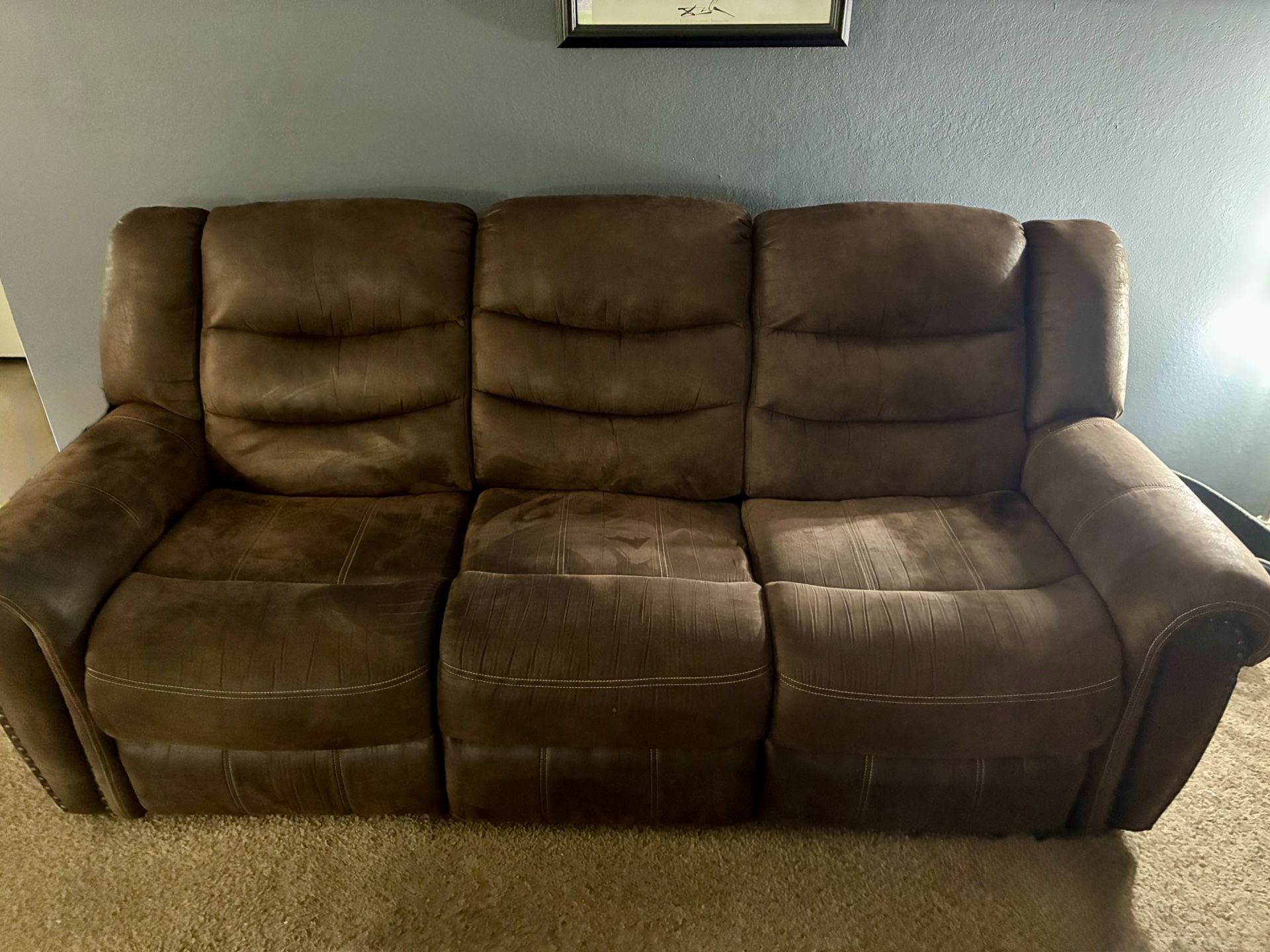 ** PRICE UPDATE**Brown Couch with 2 Recliner Sides