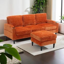Jovian 77.36'' Sofa With Storage Ottoman and Cup holders
