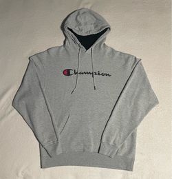 Champion Logo Powerblend Pullover Hoodie Grey Size Large