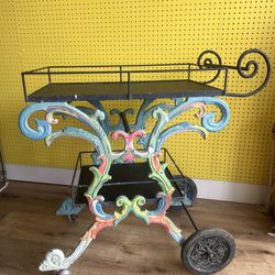 Wrought Iron Decorated Serving Cart