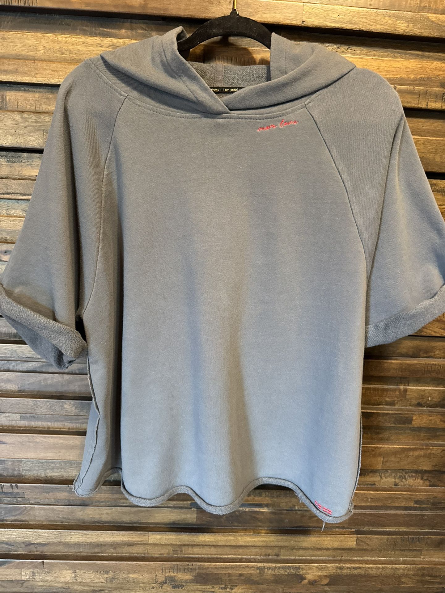 Peace Love World Cropped Short Sleeve Cuffs Grey Hoodie More Love LRG Shirt