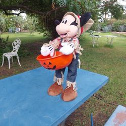 Disney Mickey Mouse Scarecrow Plush Stand Up Toy.  Porch Halloween Candy Bowl.