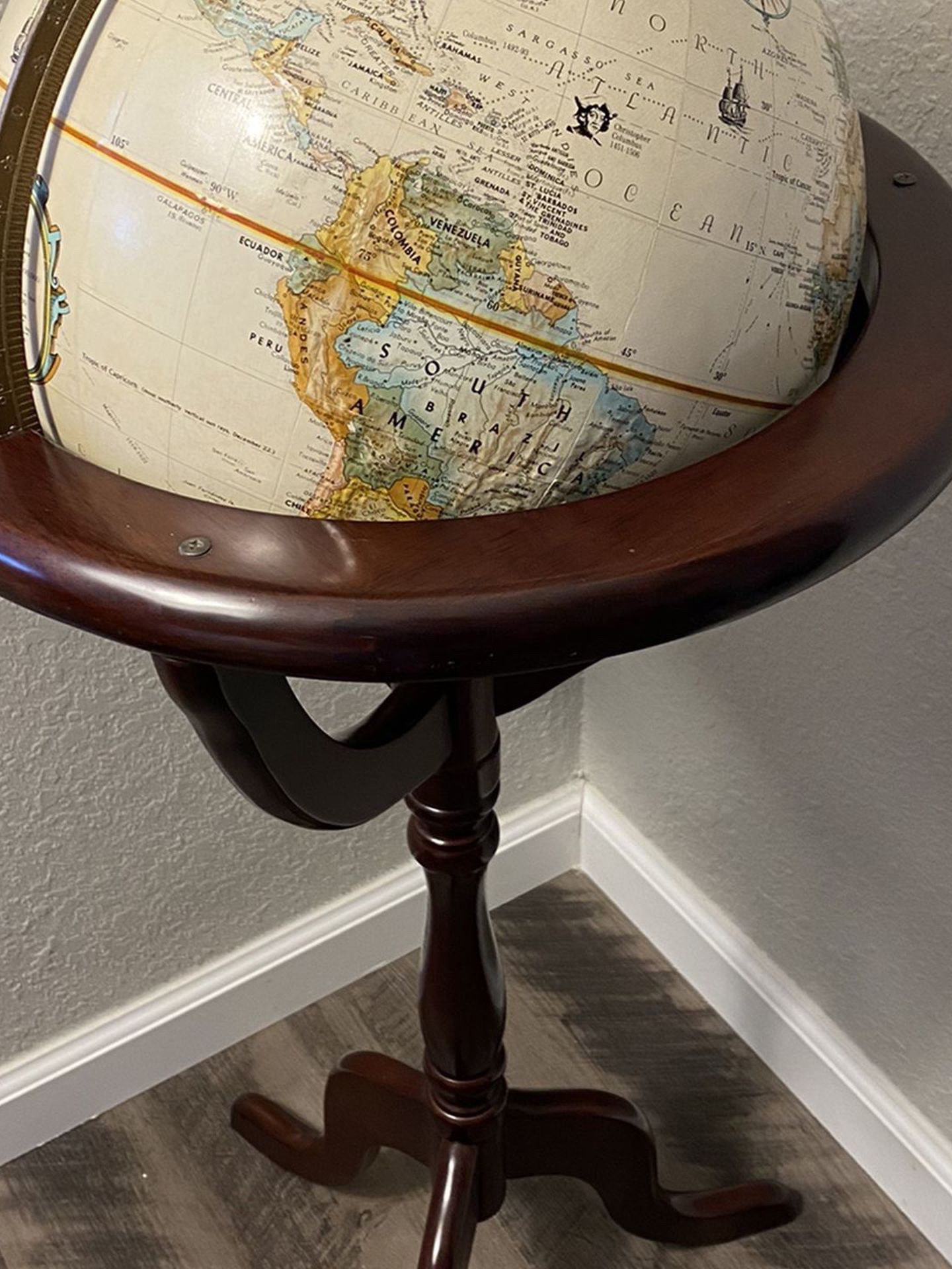 Vintage Reploge Globe Wood Stand, World Classic Map