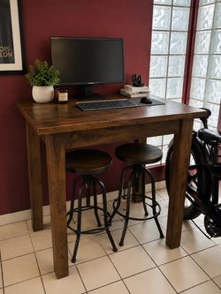 MOVING SALE: HIGH TOP DINING TABLE & FOUR (4) SOLID CHERRY WOOD BAR STOOLS