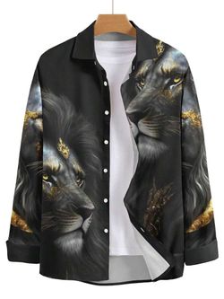Shein Men Manfinity LEGND Plus Lion Print Shirt size 4XL