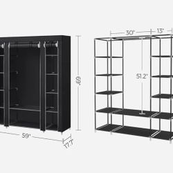 SONGMICS Closet Wardrobe Portable Closet for Bedroom Clothes Rail with Non-Woven Fabric Cover - Black