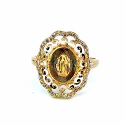 Woman’s Ladies 14k Tri Toned Rose White Yellow Gold CZ Cubic Zirconia Our Lady Of Guadalupe Ring Size 8 GP3135054