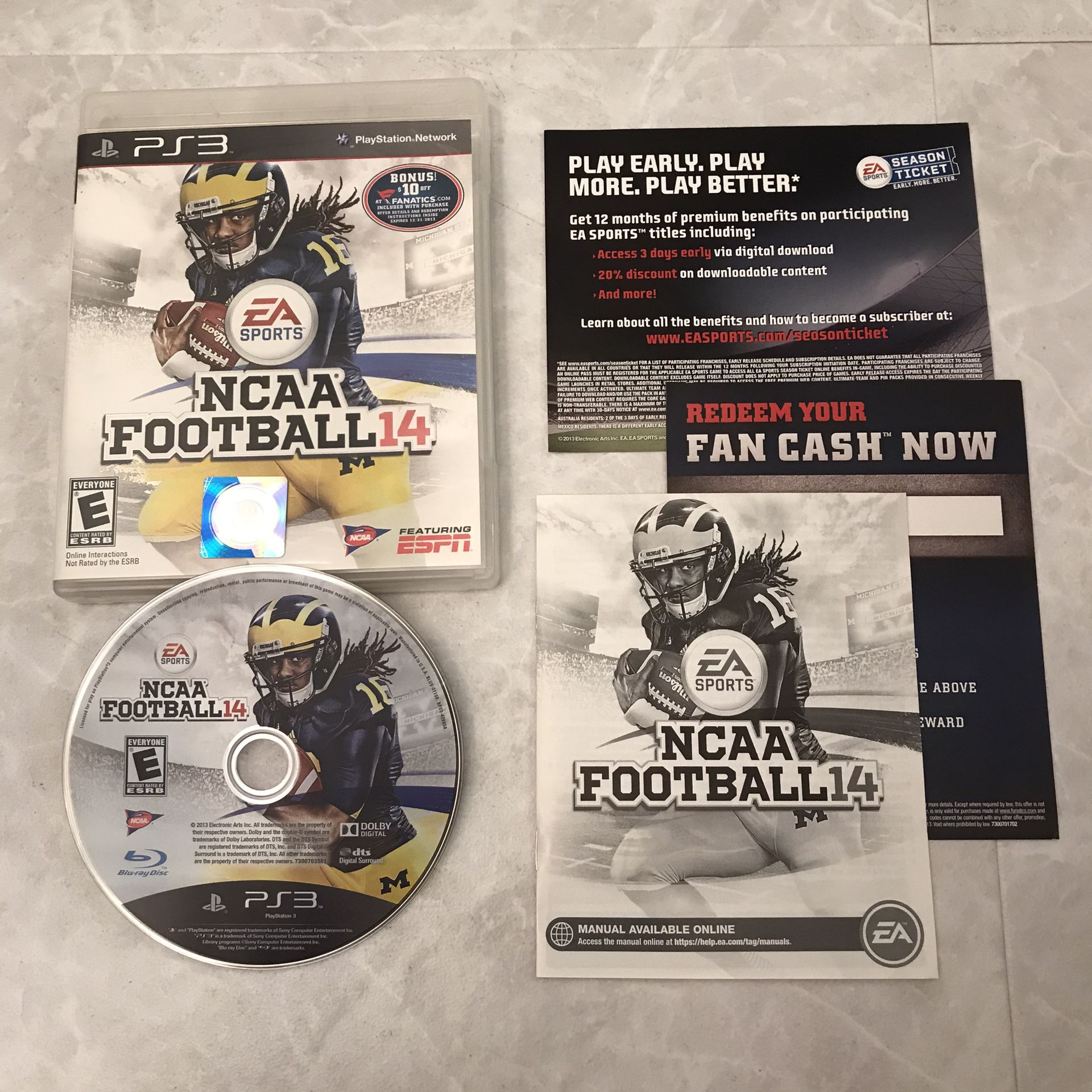 NCAA Football 14 Playstation 3 ps3 video game complete case disc manual rare clean college sports