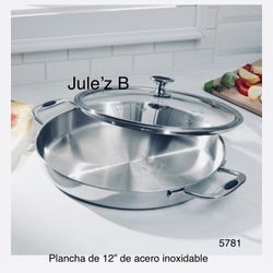 Princess House.  Plancha De 12” De Acero Inoxidable Nueva En Su Caja 