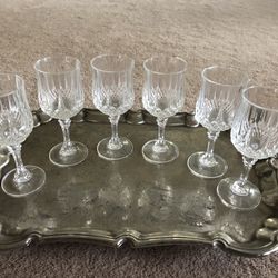 Wine goblet - Beautiful! 6 cordial fancy stem glasses Longchamp Cristal D’Arques - Drink in good style! 91342