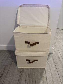 Fabric Storage Bins with Lids (2-Pack, Ivory White)