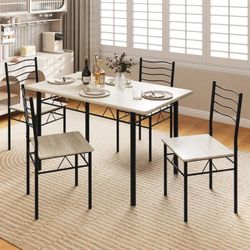 5 PCS Dining Table Set 4 Chairs MDF Metal Frame Kitchen Furniture . Pre-owned