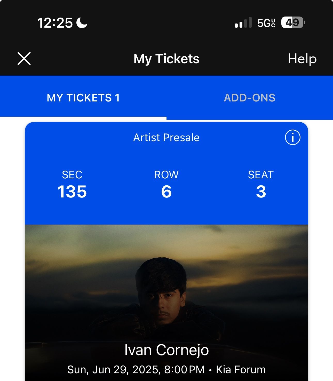 one ticket for ivan cornejo