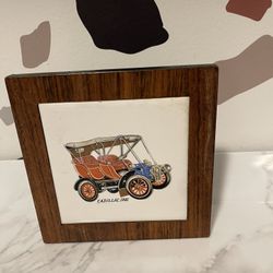 Vintage car tile with wood frame