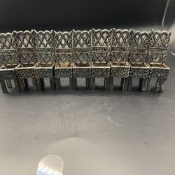 Vintage MMA Silver Tone Hanukkah Menorah Set 9 Miniature Chairs Israel נר חנוכה