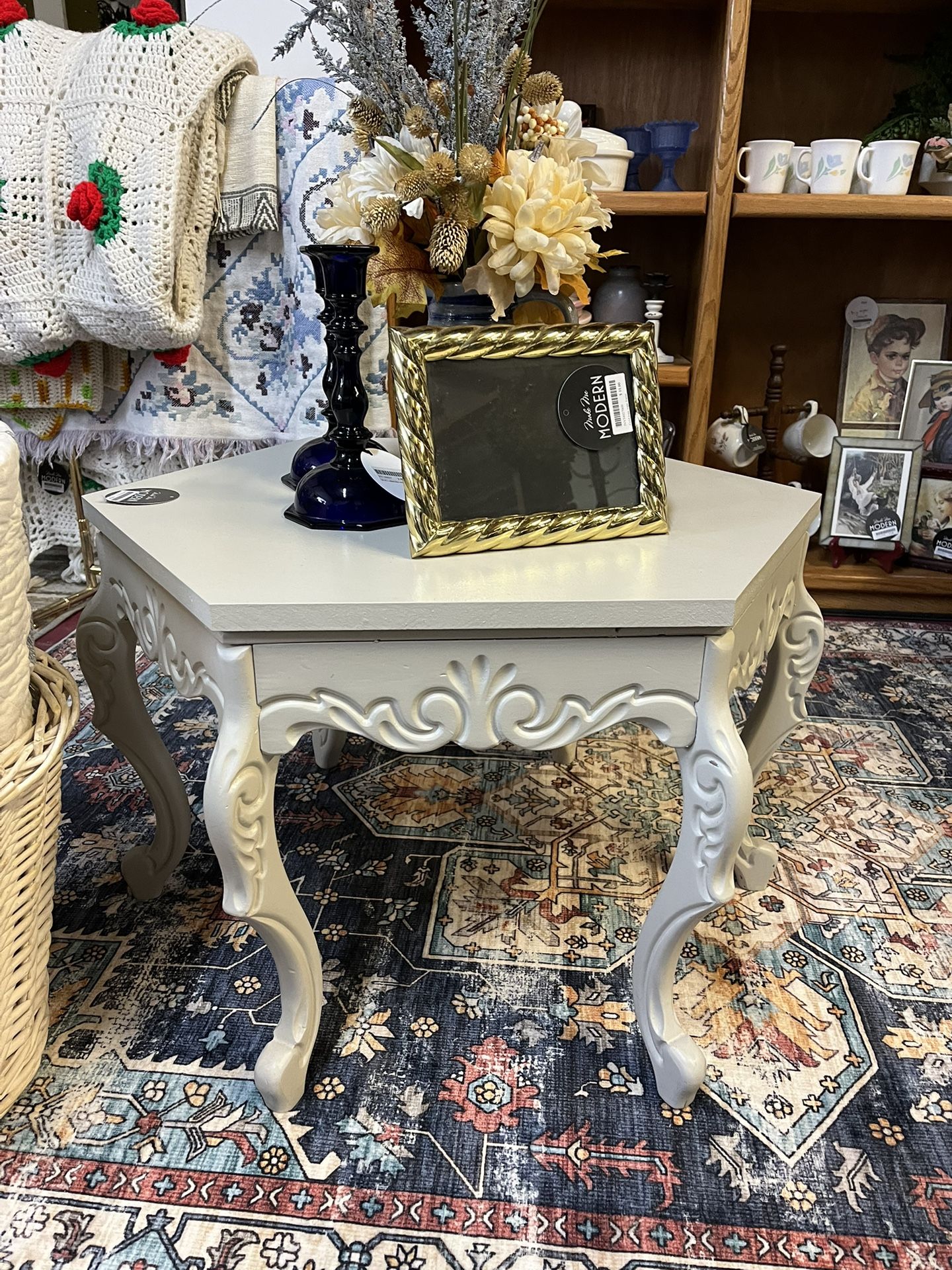 Cream Refinished Hexagon Coffee Table