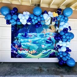 Mermaid Balloons Backdrop Birthday 