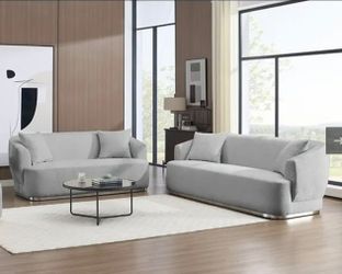 Gray Fabric Sofa and Loveseat Set New in Box