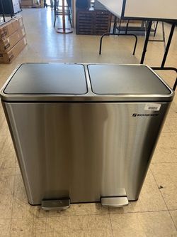 2 x 8 Gallon Garbage Trash Can 2 Compartments Foot Pedal Soft Close Lid - Silver Black