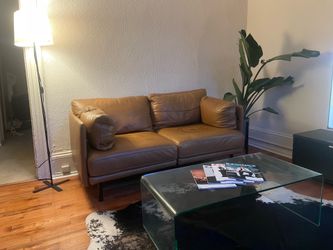 Italian Leather Loveseat / 2-Seat Sofa — Real Italian Leather, Tan
