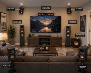 Klipsch 7.1 Home theater speaker system,  dolby atmos 12" sub.