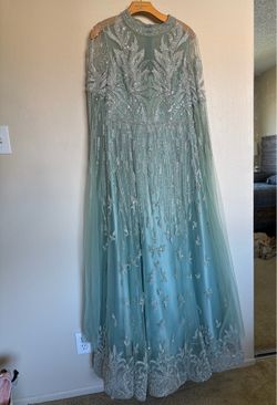 Sage beaded guest dress with long petticoat underskirt size 12