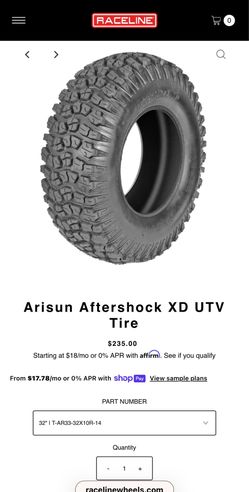 Tires 30x10 R14 aftershock $165 each