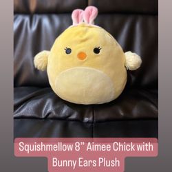 Squishmallow 8” Aimee Chick With Bunny Ears Plush