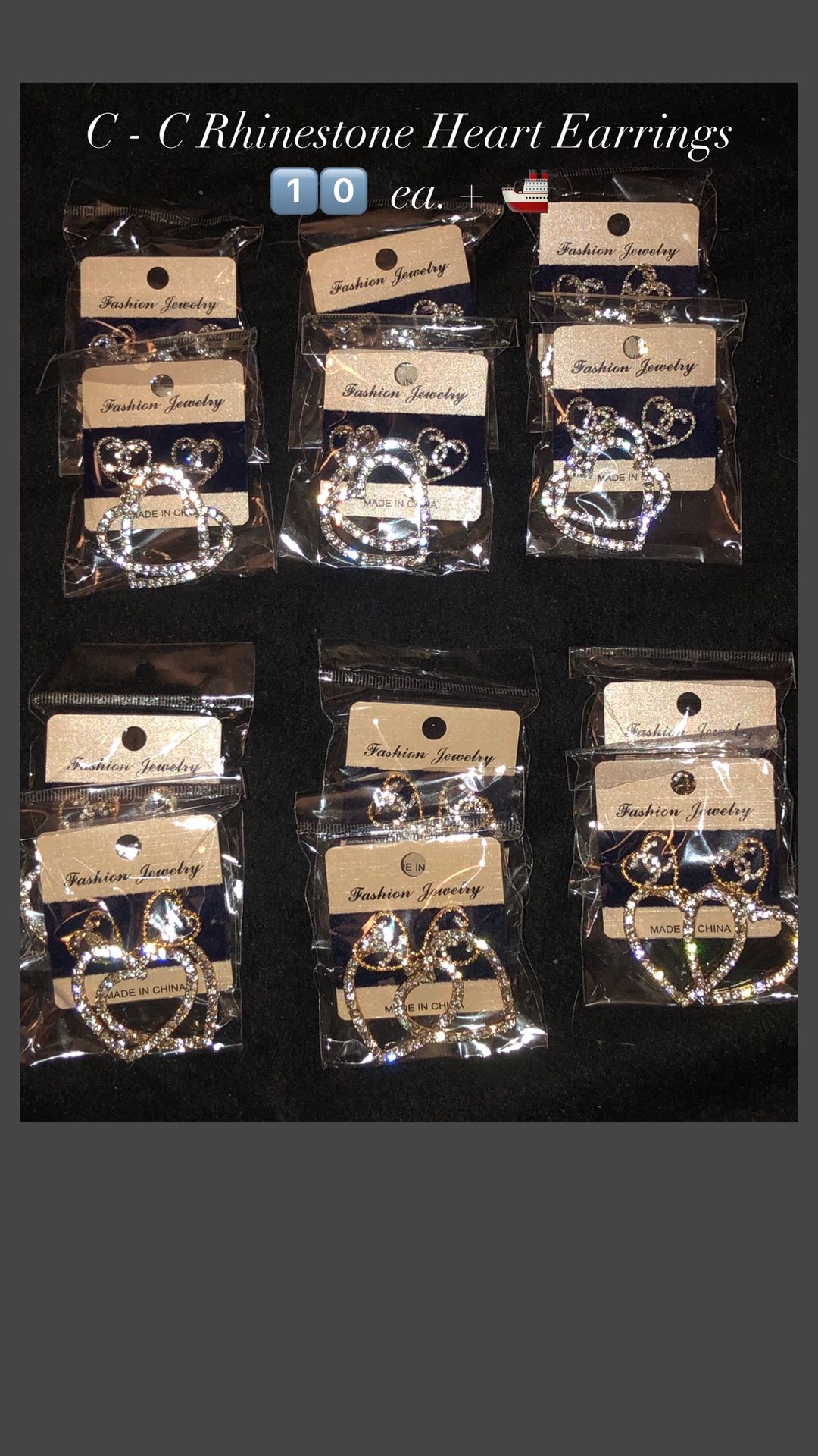 Gold Or Silver Rhinestone Heart Earrings