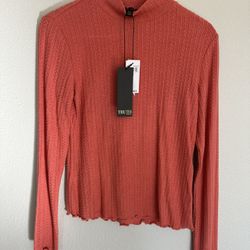 Womens Truth Coral Long Sleeve Turtleneck Lettuce Edge Top