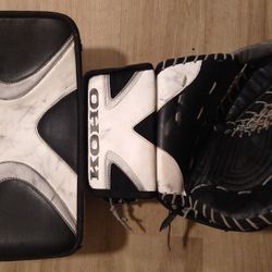 KOHO 470 MODEL MATCHING SENIOR PRO HOCKEY GOALIE BLOCKER & CATCHER!!! LA KINGS COLORS! RARE! MINTY CONDITION! 👑🥅🏆🇫🇮🇨🇦🖤🤍😍