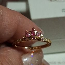 Pandora Disney Authentic Brand New Rapunzel Pink Crystals 14 Kt Gold Plated Ring Size 8