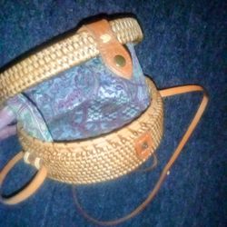 Hand Woven Rattan Crossbody Bag With Fabrics Liner