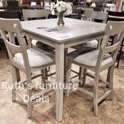 Grey Wooden Counter Height Dining Set 5- Pc