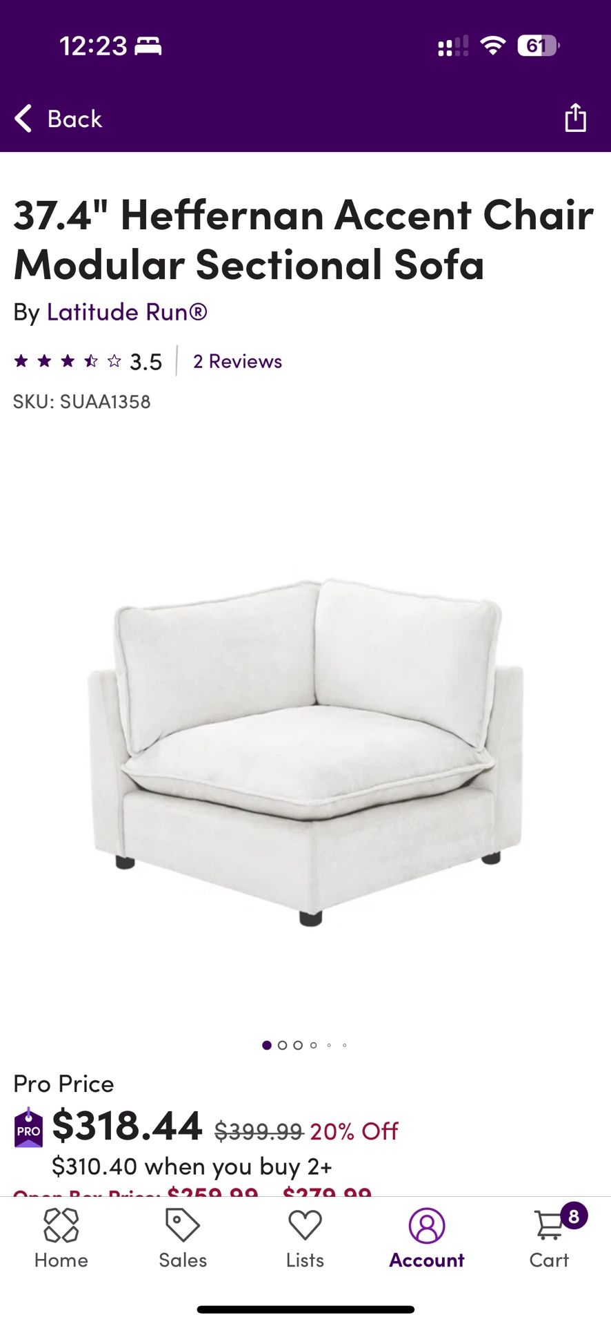 37.4” Heffernan Accent Chair Modular Loveseat-White