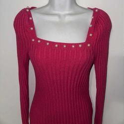 Hot Pink Ribbed Knit Top rose pearls