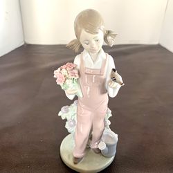 Lladro Spring Girl With Bird & Water Can Figurine 