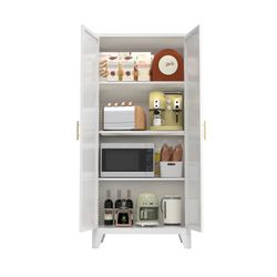 61'' 2 Shapely Doors Cabinet, Metal Storage Cabinet with Doors and Adjustable Shelves, for Bedroom, Living Room(White)