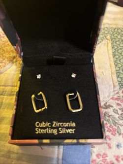 Rachel Ashwell  Gold Color Plate Sterling Silver Cubic Zirconia Earrings Set